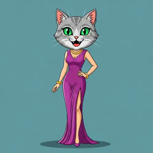 Funny Cartoon Woman with Cat Head Art
