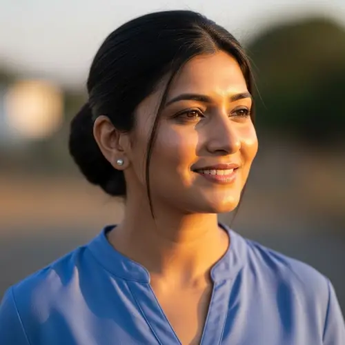 Glowing Skin Beauty: South Asian Woman in Elegant Blue Blouse