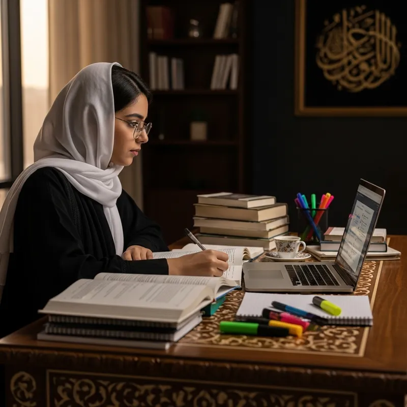 Qatari Female Student Studying