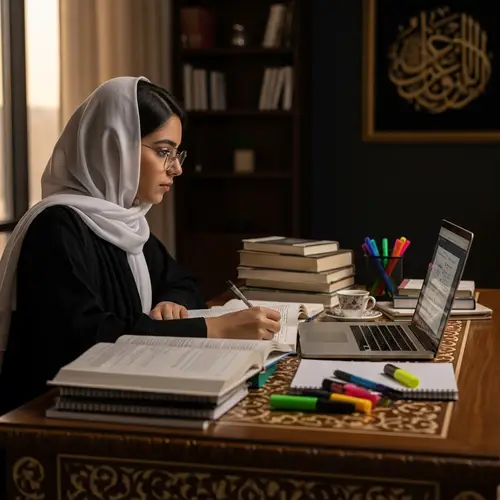 Qatari Female Student Studying: Traditional Attire & Determination