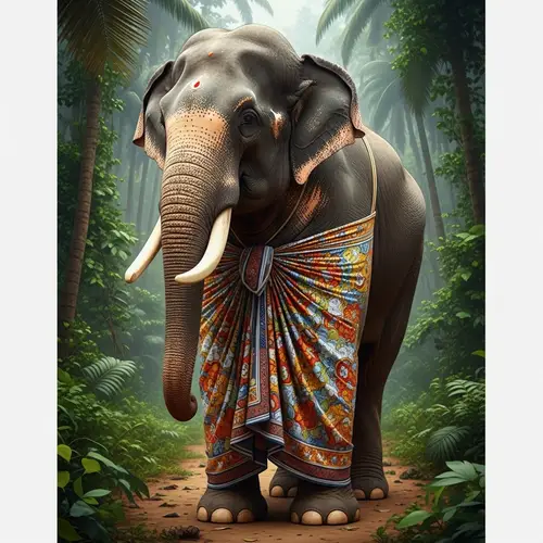 Majestic Elephant in Vibrant Lungi | Jungle Fusion