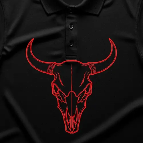 Black Polo T-Shirt with Red Bull Skull Design for Darts