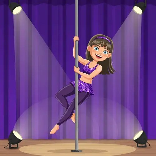 Joyful Pole Dance Girl - Cartoon Fitness Art