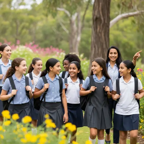 Diverse Schoolgirls on an Exciting Educational Trip