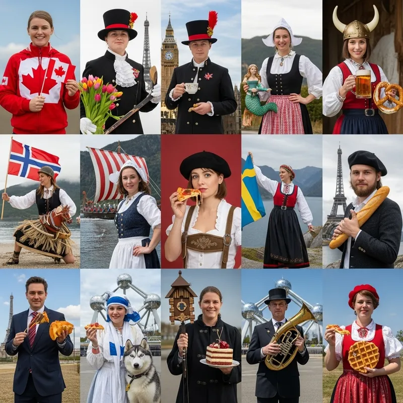 Distinct Nationalities Collage with Traditional Attire