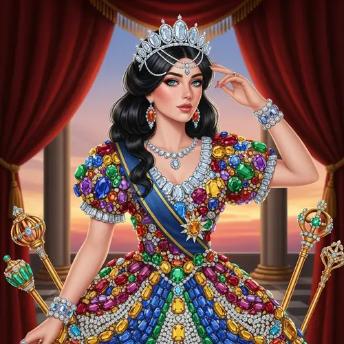 Regal Gemstone Dress and Platinum Tiara – Opulent Wealth Galore