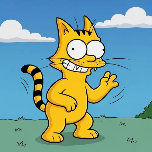 Simpsons-Style Exaggerated Cat Cartoon Illustration