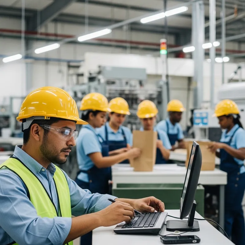 Latino Industrial Engineer at High-Tech Paper Bag Production Plant Latino Industrial Engineer at High-Tech Paper Bag Production Plant