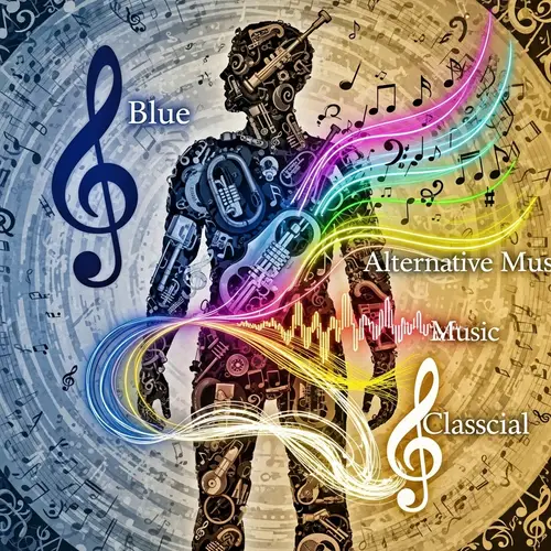 Abstract Music Art: Human Figure with Melodies and Rhythms