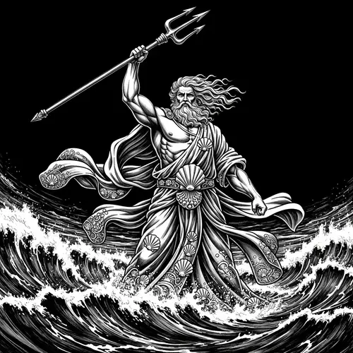 Poseidon Artistic Black and White Representation
