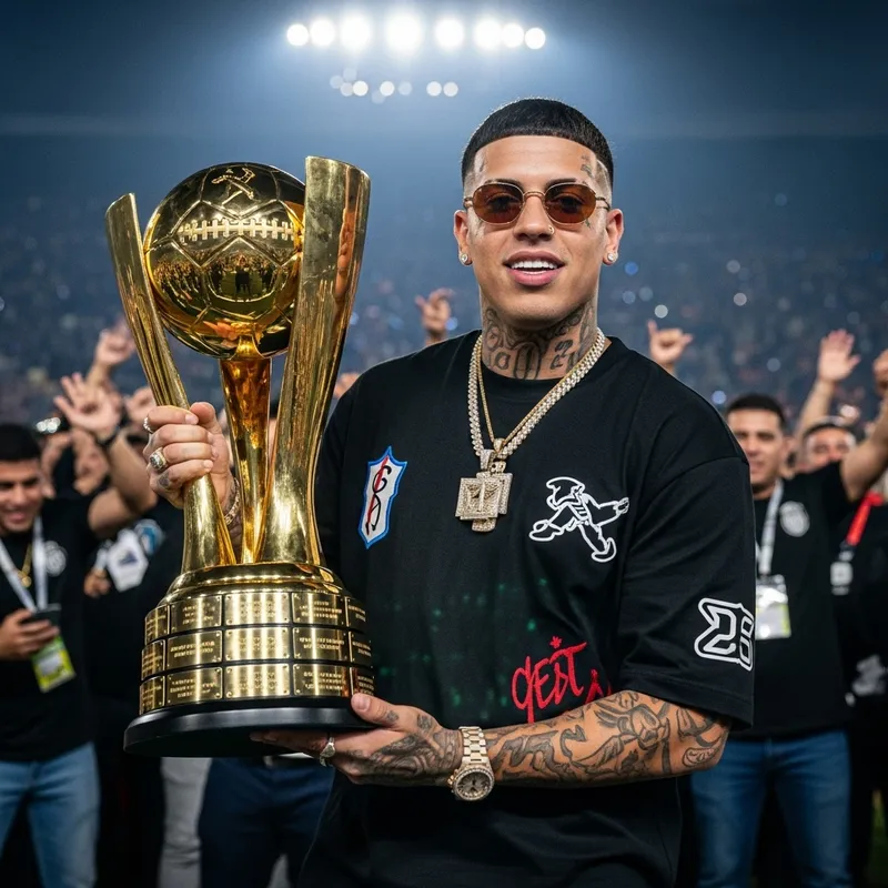 Latin Music Artist Bad Bunny with Champions Trophy