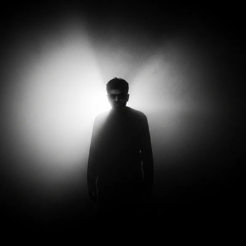 Mysterious Figure in Vintage Film Noir - Emerging from Fog