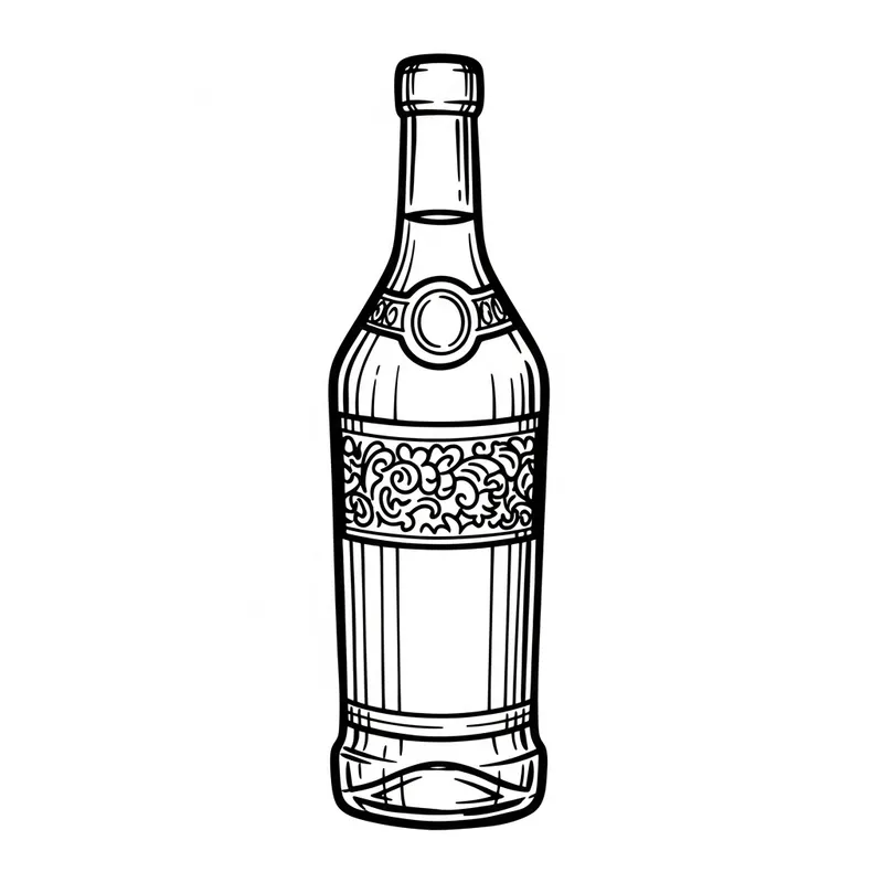Vintage Style Vodka Bottle Line Drawing Sketch