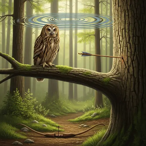 Tranquil Owl Scene with Wave and Bow - Nature Art