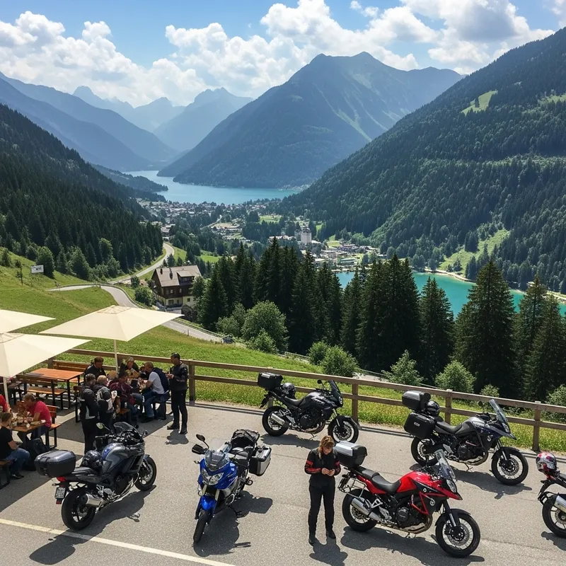 Motorcycle Enthusiasts Enjoy Sunny Day in Europe's Mountain Paradise