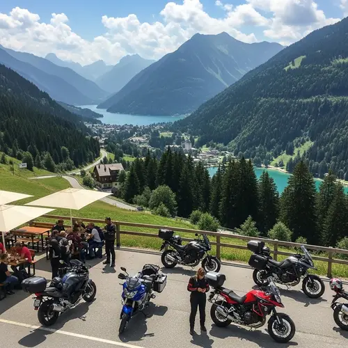 Sunny Day in Europe: Motorcycle Enthusiasts Enjoy Open-Air Bar