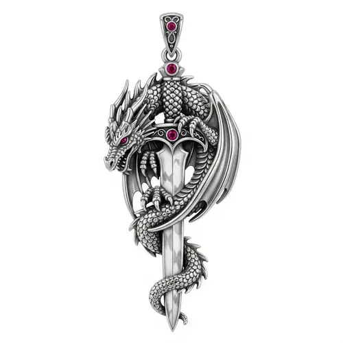 Handcrafted Dragon Pendant with Medieval Sword Design