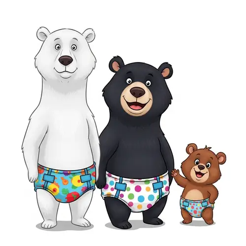 Wholesome Bear Caricature Trio in Colorful Diapers