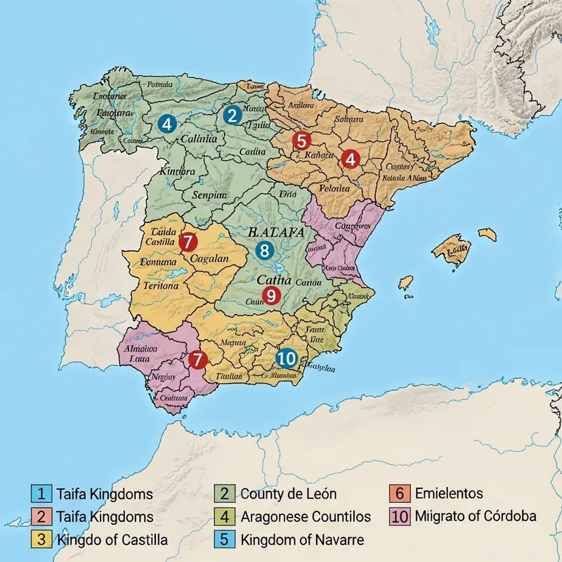 Iberian Peninsula Map: 8th-12th Centuries Territories with Labels Iberian Peninsula Map: 8th-12th Centuries Territories with Labels