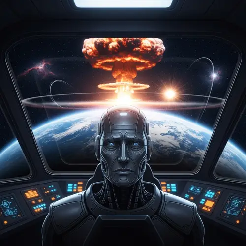 Android Farewell: Witnessing Earth's Nuclear End