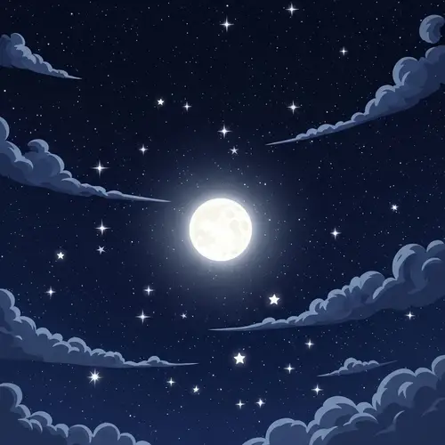 Cartoon Moon Night Starry Sky - Magical Animated Night Scene