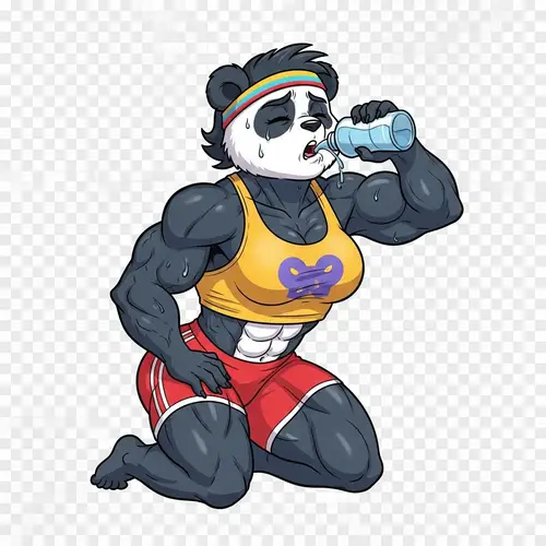 Muscular Cartoon Panda: Thirsty Bodybuilder Artwork