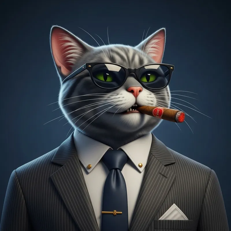 Stylish Cat Smoking Cuban Cigar - Pixar Style