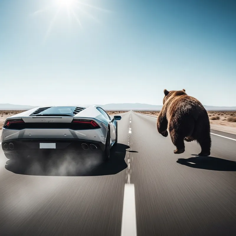 Lamborghini Racing with Bear in High-Speed Chase