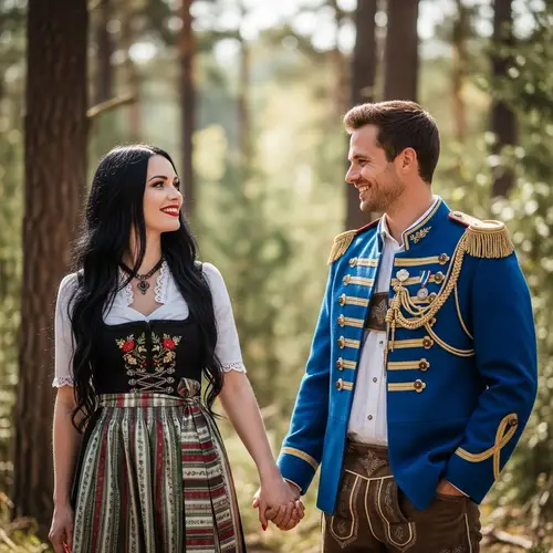 Traditional Bavarian Couple in Forest | Happy and Peaceful Mood