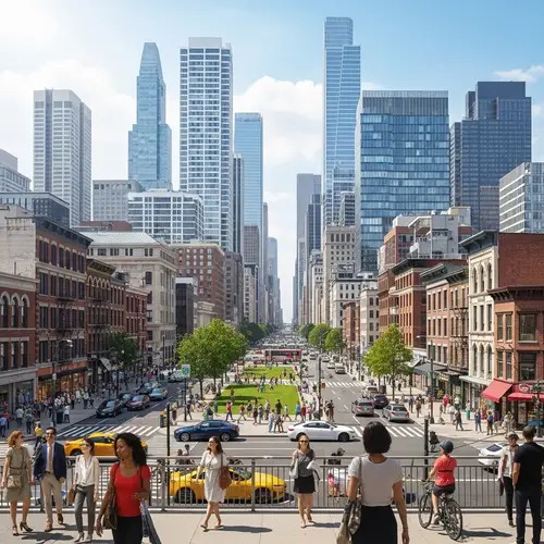 Vibrant Cityscape - Diverse Urban Life with Modern Architecture