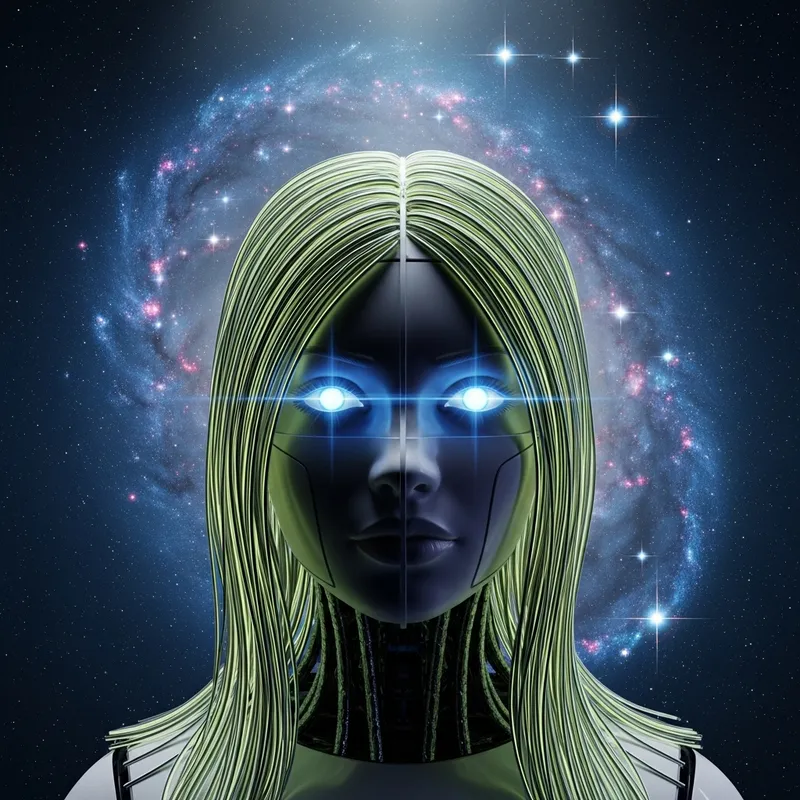 Feminine Robot Art: Ethereal Sci-Fi Digital Portrait