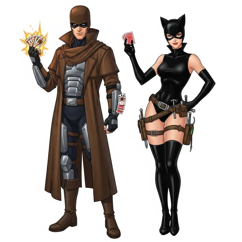 Elegant Attire of Gambit and Catwoman in 1990s Animated Series