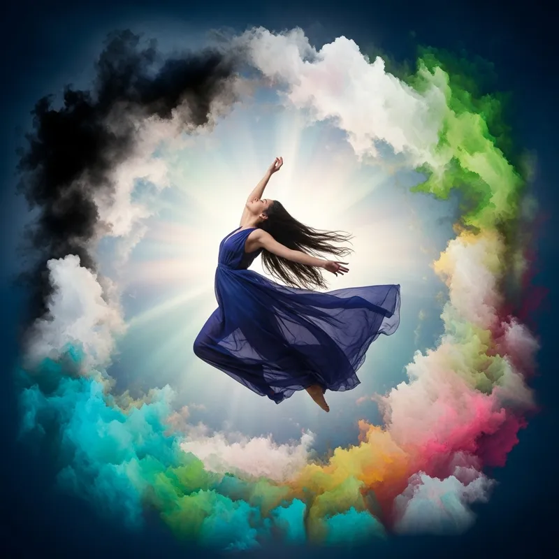 Ethereal Beauty Soaring Amid Colorful Sky Clouds - Stunning Visual