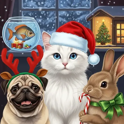 Festive Christmas Pets Illustration for Holiday Joy