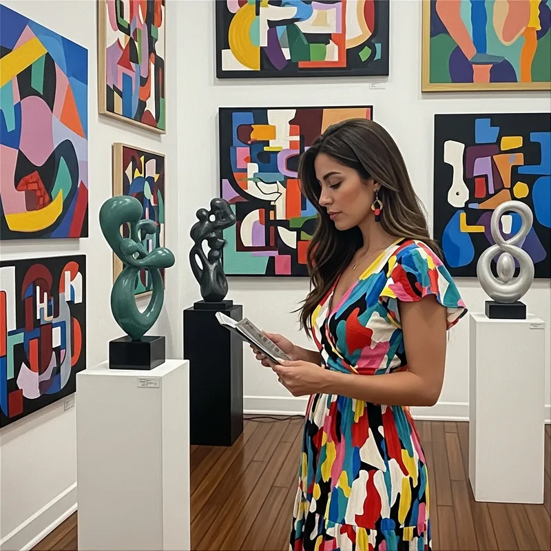 Vibrant Modern Art: Customer Appreciating Contemporary Gallery