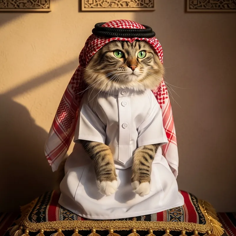 Adorable Cat in Traditional Middle Eastern Garb Adorable Cat in Traditional Middle Eastern Garb