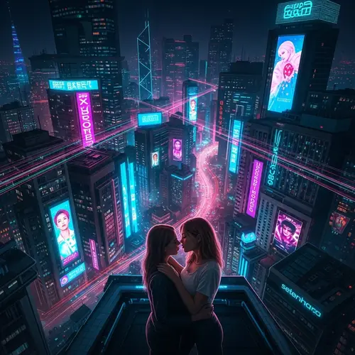 Pulsating Neon Cityscape: High-Tech Urban Nightlife