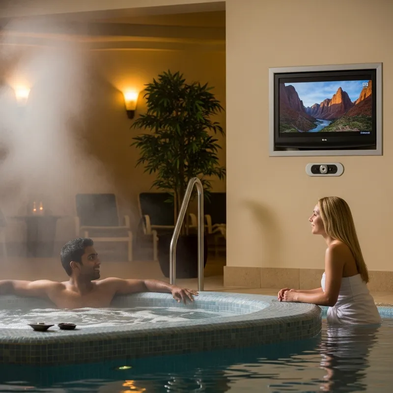 Tranquil Spa Scene: Man and Woman Relaxing with Nature TV
