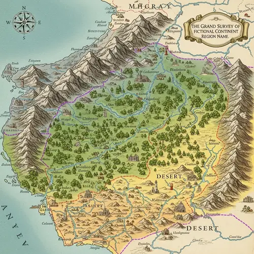 Vintage Geographical Map with Mountains, Rivers, and Cities