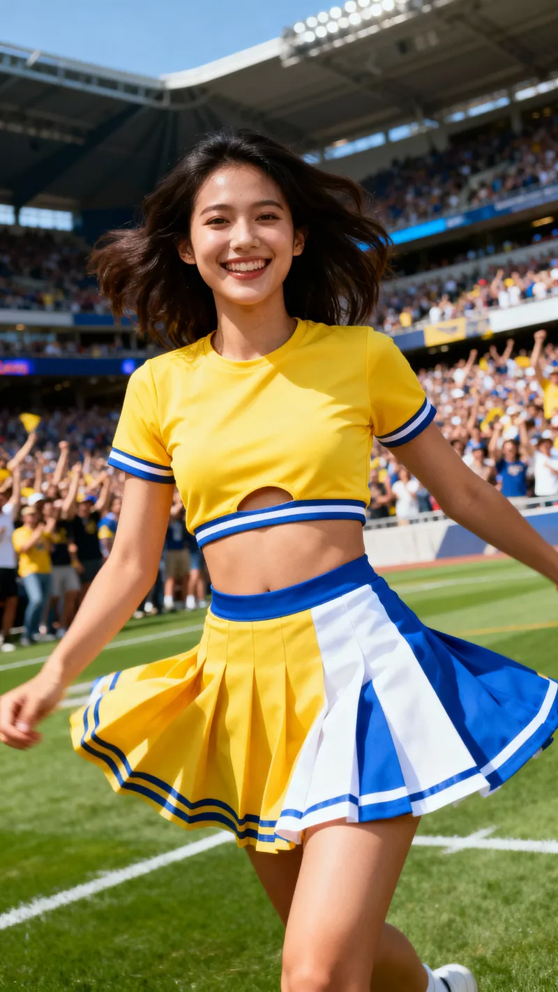 Cheerful Model in Stadium: Joy and Energy Captured