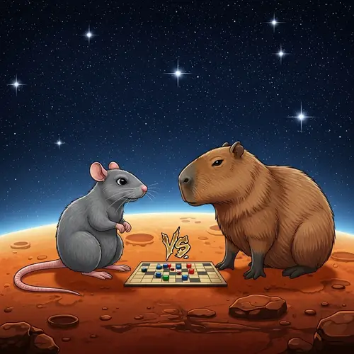 Quirky Illustration of Rat vs Capybara in Galactic Setting