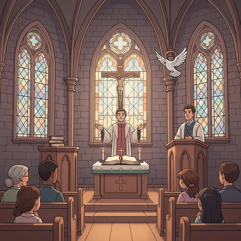 Tranquil Christianity Scene in an Old Stone Church Tranquil Christianity Scene in an Old Stone Church