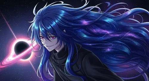 Galactic Universe Gazing Young Man with Blue and Purple Hair
