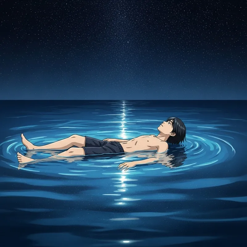 Contemplating Solitude: Anime-Style Ocean Scene with Starry Sky