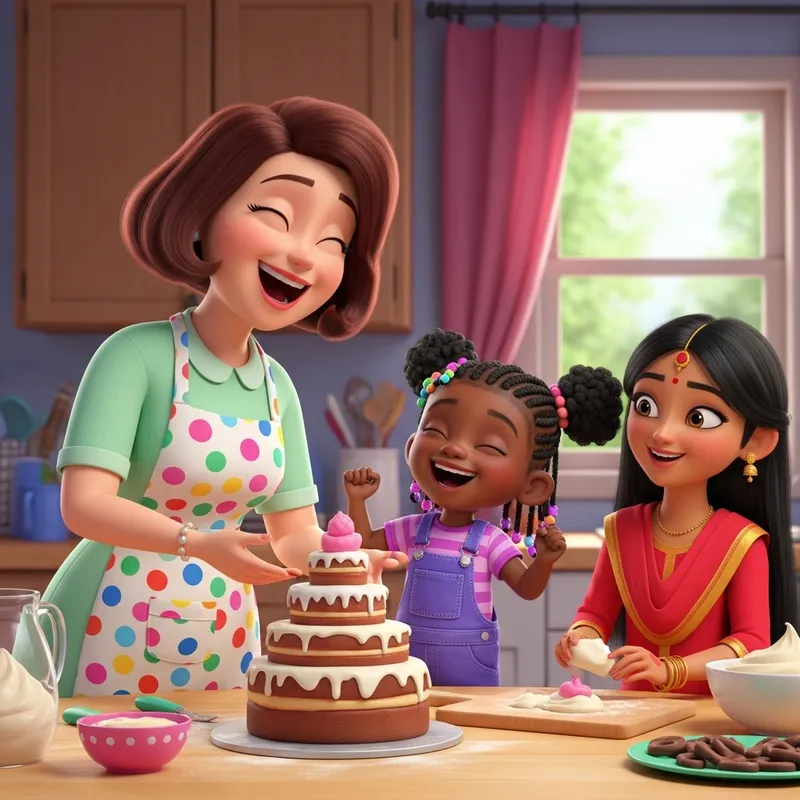 Playful Mom & Daughters Baking Whimsical Cake | Family Fun