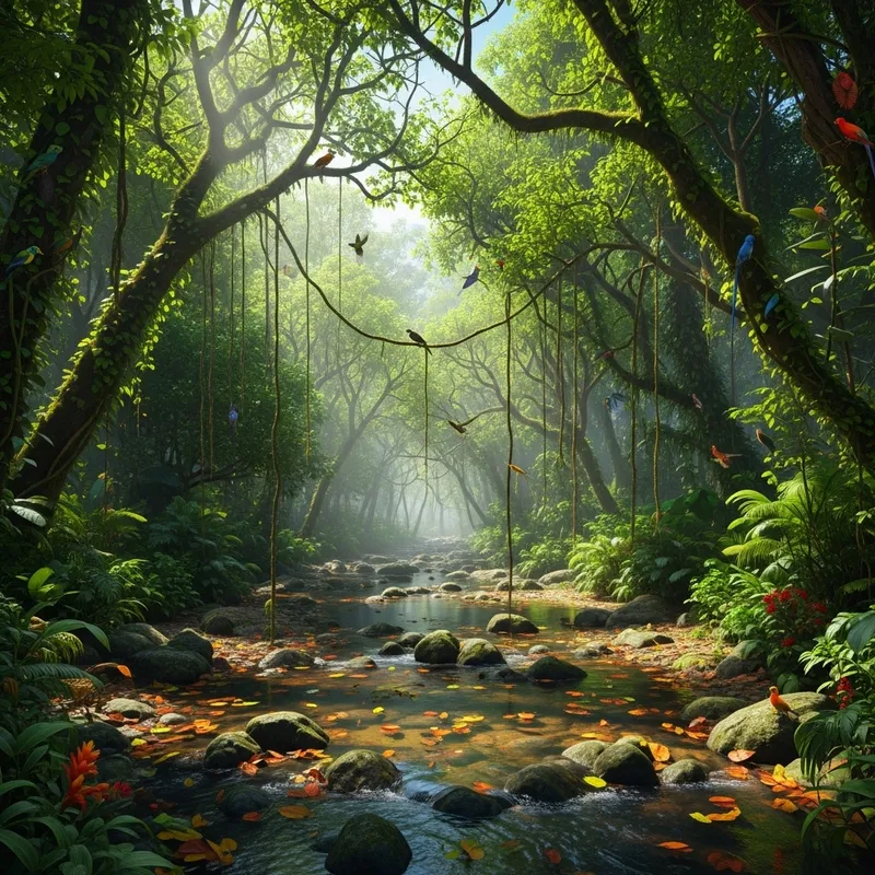 Tropical Rainforest: Exotic Birds, Lush Trees & Stunning Scenery