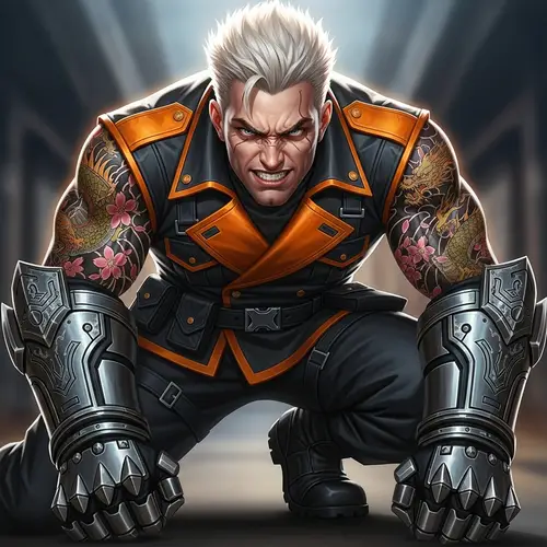 Bakugou Tattoos: Muscular Man in Military Outfit with Gauntlets