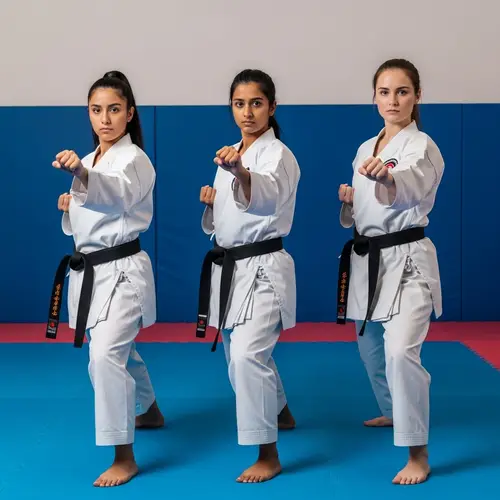 Diverse Young Women in Karate Uniforms | Martial Arts Practice