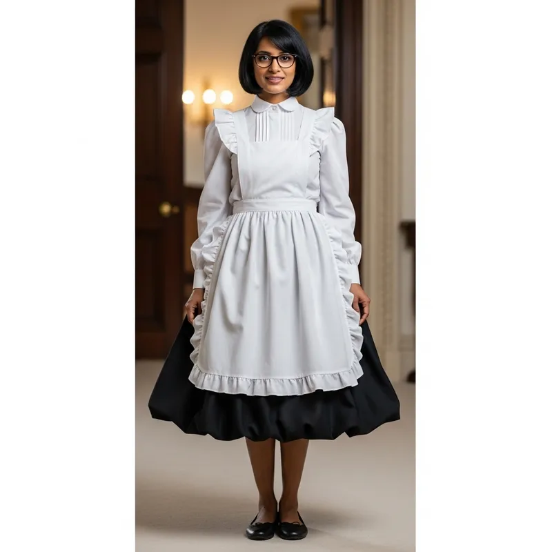 Lovely South Asian Woman in Elegant Maid Dress and Glasses