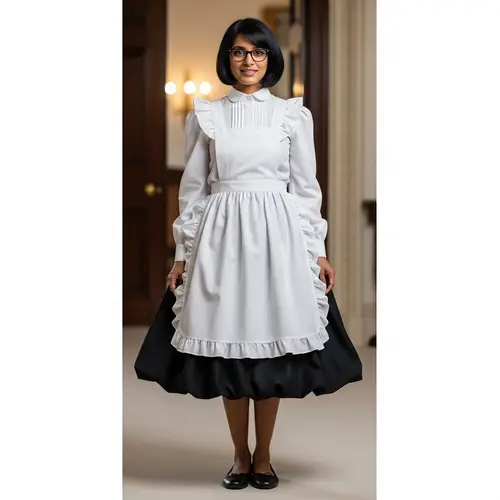 South Asian Woman in Elegant Maid's Outfit | Stylish Glasses